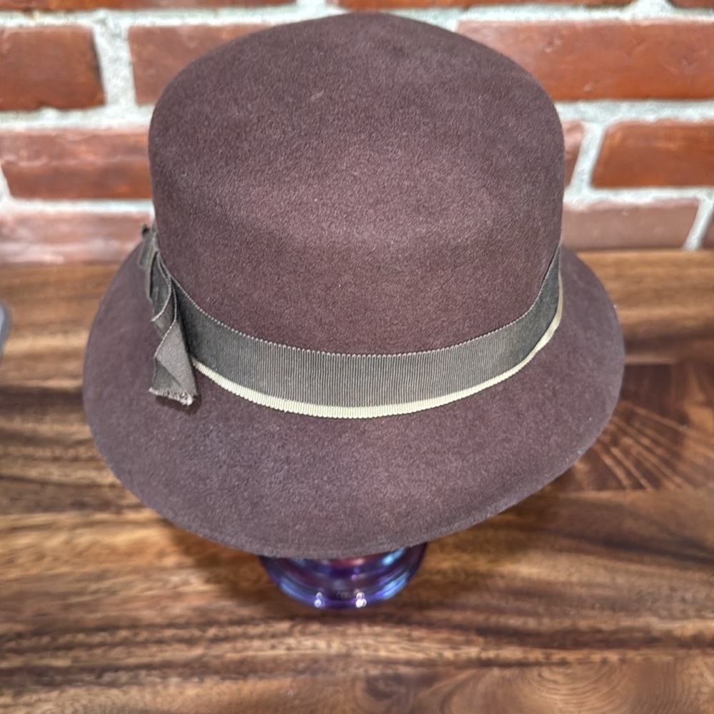 Brown Felt Cloche Hat with Ribbon - Picture 6 of 7